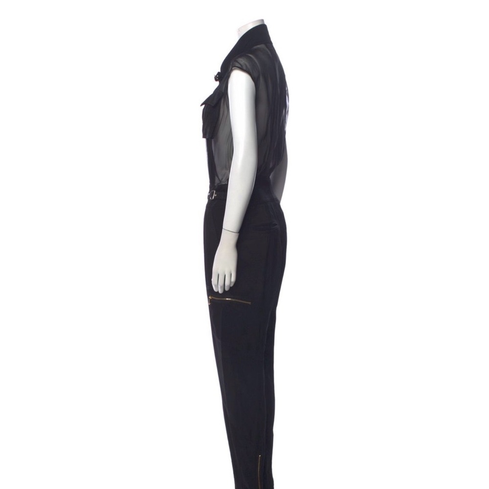 Jason Wu Black Sheer Utility Jumpsuit XS (US 2) Gold Zip Detail - Picture 3 of 16